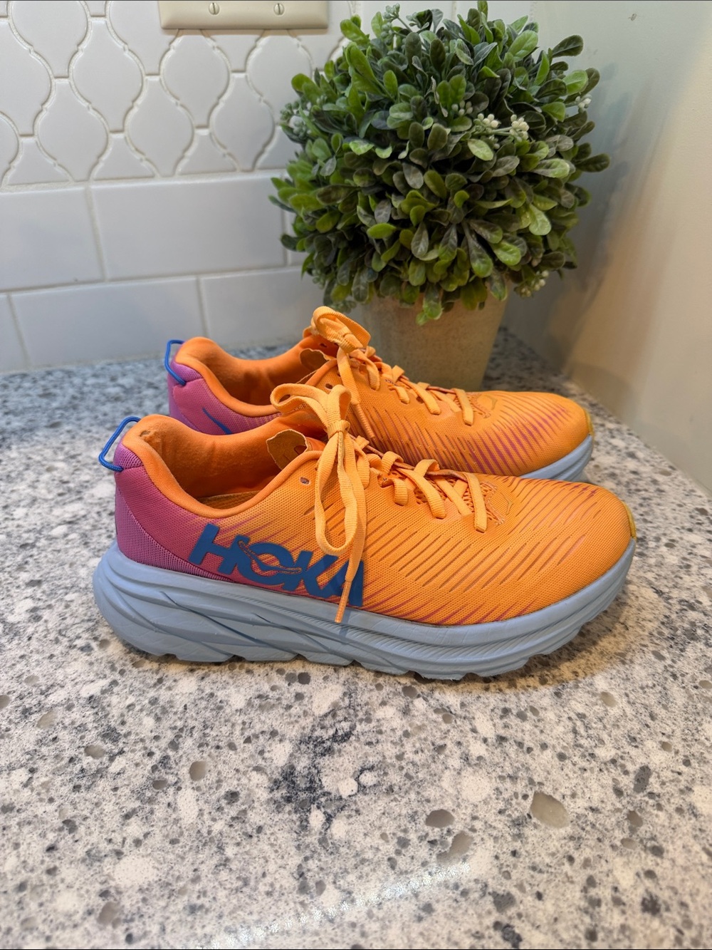 Hoka Woman’s Rincon 3 Orange and Purple Trail Running/Hiking Shoes size 7B